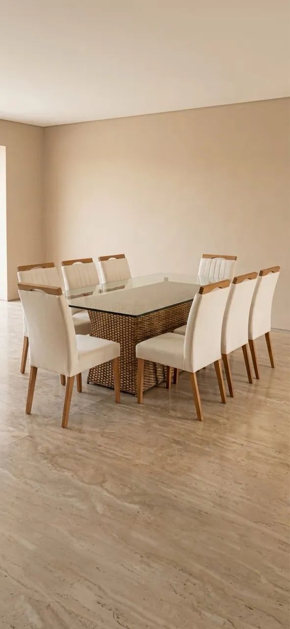 Mesa jantar vidro   Seis cadeiras 