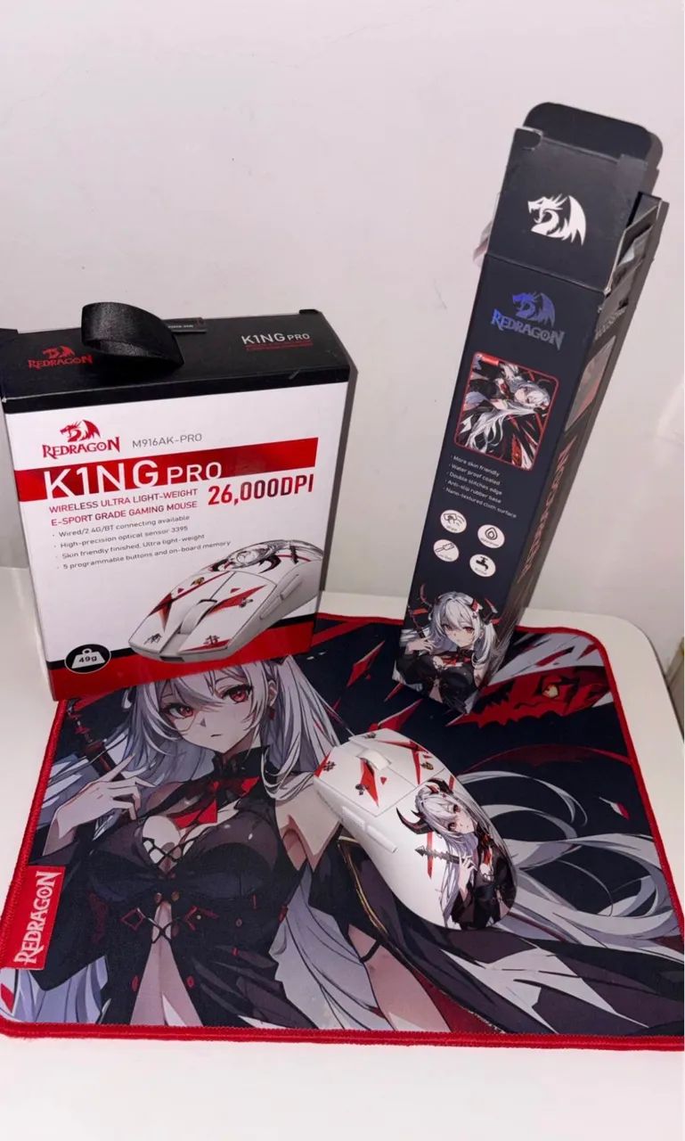 Mouse + Mousepad Redragon com sensor PAW edição limitada REDRAGON King Pro EISA sem fio