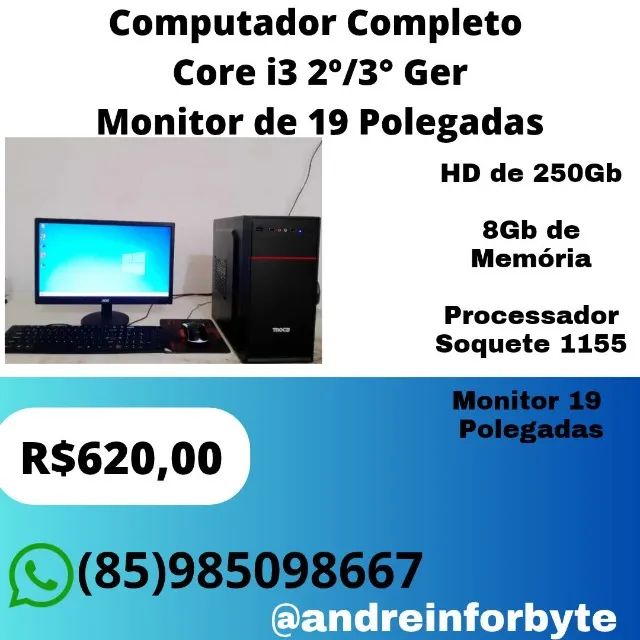 Computador Completo  Core i3 2º/3° Ger Monitor de 19 Polegadas