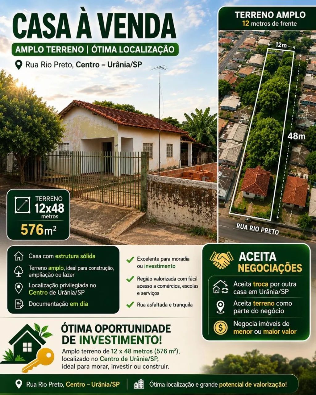 Terreno 12x48 - Com casa 