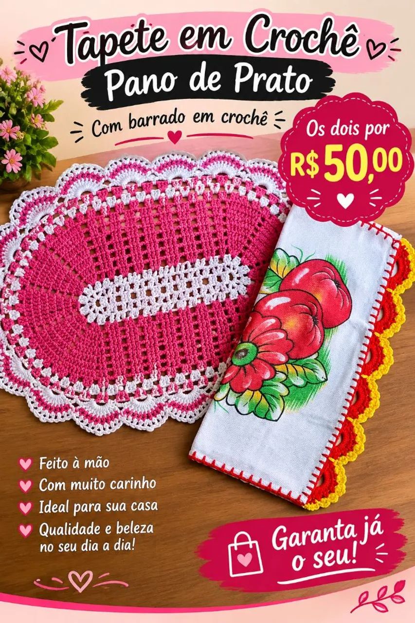 Tapete e pano de prato com barrado 