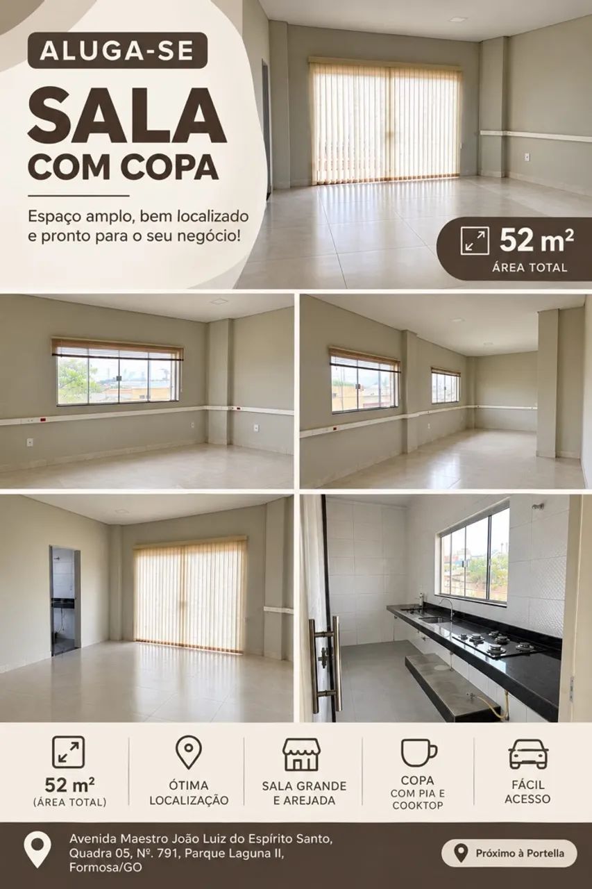 Sala comercial com copa privativa 