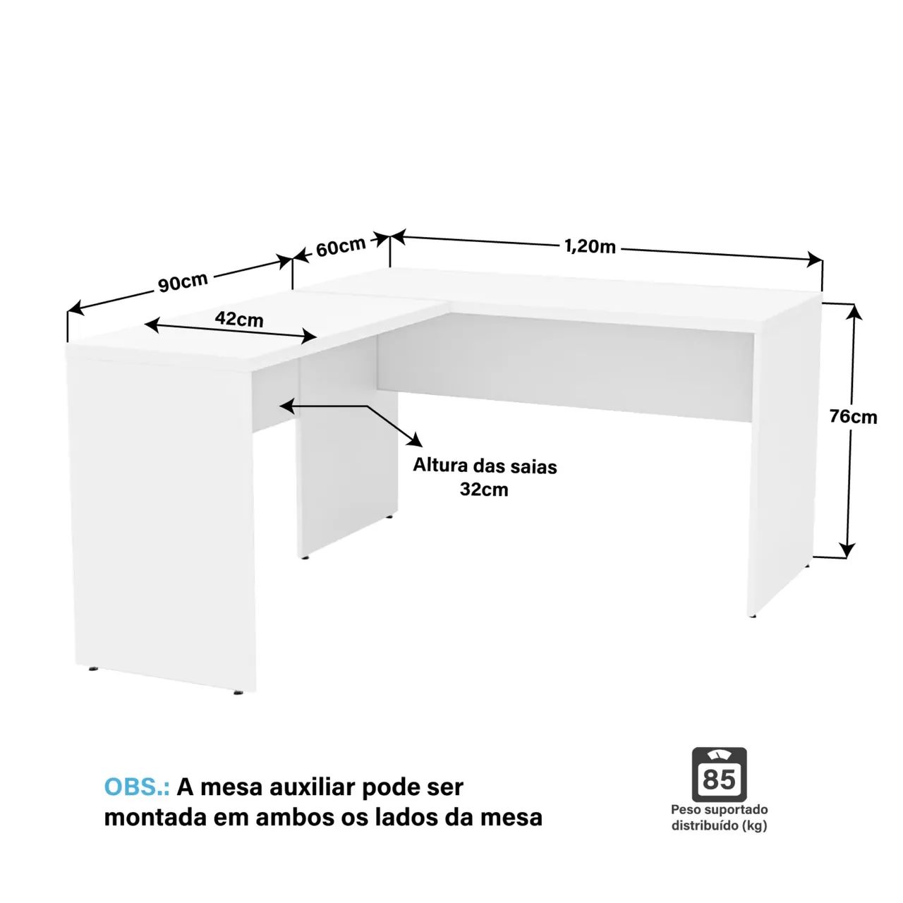 Mesa de escritório em L - cor branca - Foto 2