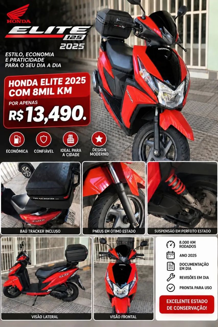 Honda Elite 2025 com 8mil Km. Extra.