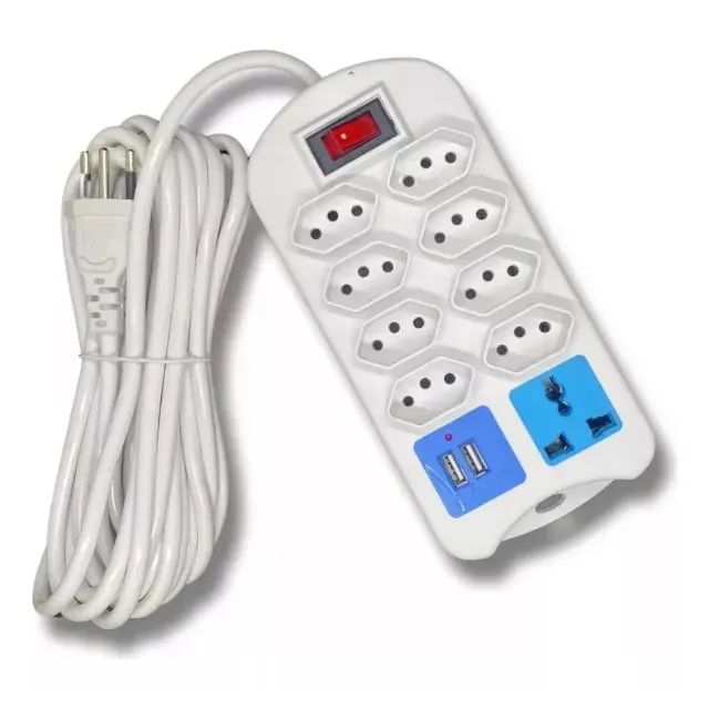 Régua De Extensão Elétrica 9 Tomadas + 2 Usb - 2 Metros - Foto 2