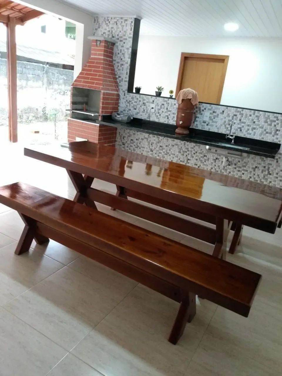 Mesa rústica c/bancos