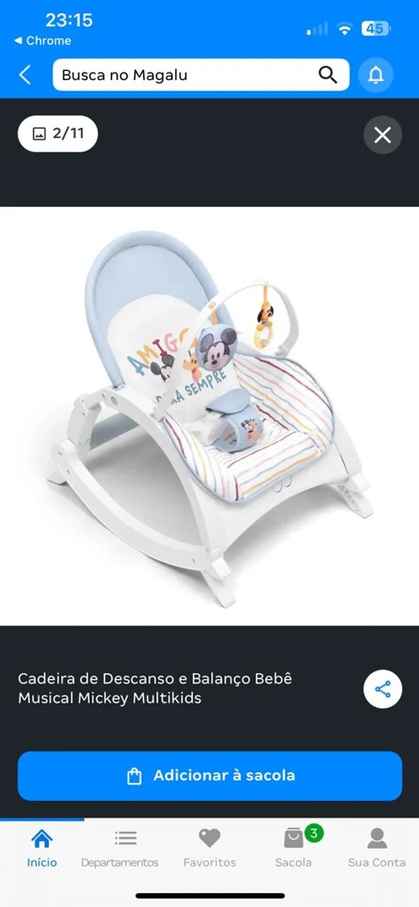 Cadeira de Descanso e Balanço Bebê Musical Mickey Multikids