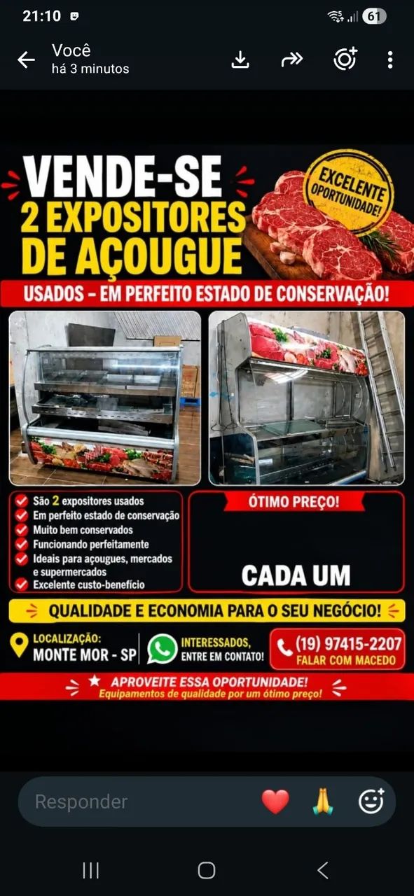 Expositor  de açougue 