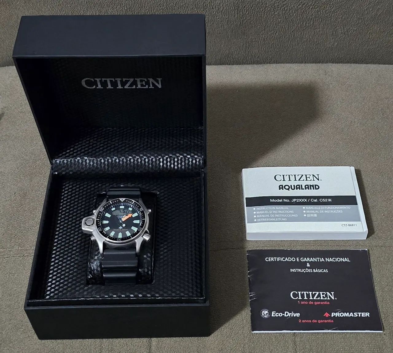 RELÓGIO CITIZEN AQUALAND RELANÇAMENTO JP2000 SÉRIE PRATA ZERADO, COMPLETO NA CAIXA  - Foto 2