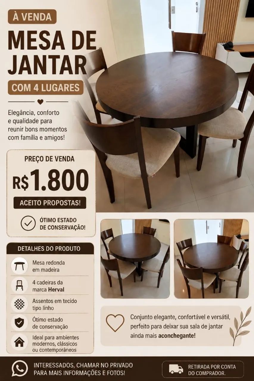 Mesa de jantar com 4 cadeiras em excelente estado 