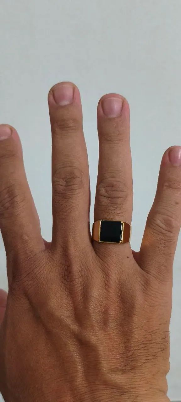 ANEL EM OURO 18 COM PEDRA ONIX - Foto 2