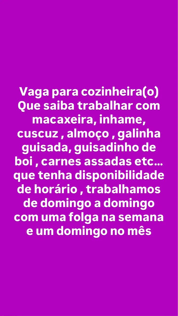 Vaga para cozinha 