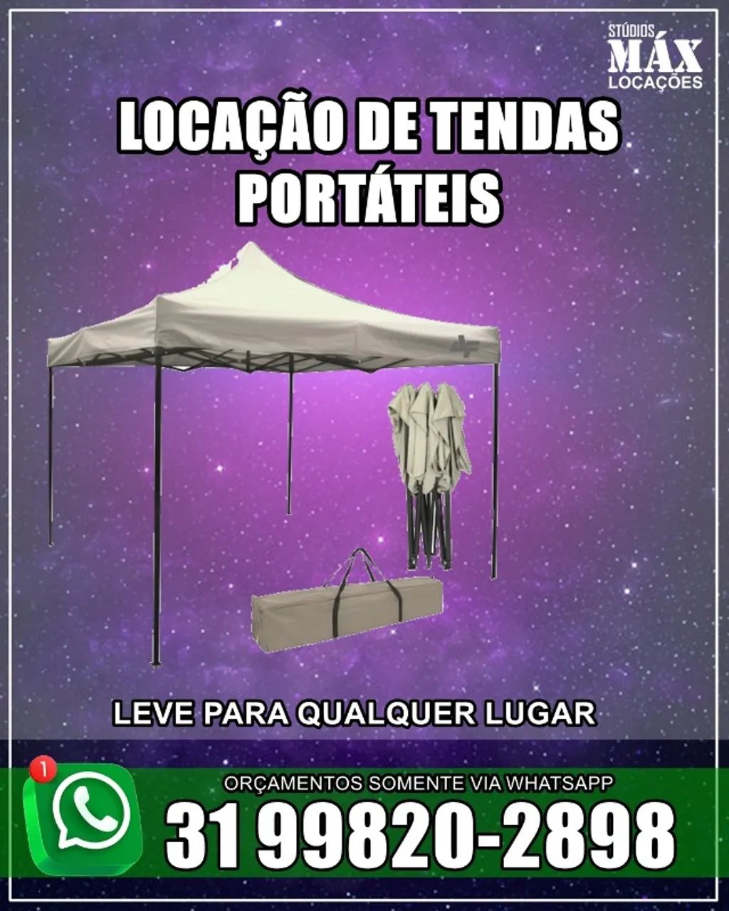 Locação de Tendas Portáteis para sol e chuvas leves