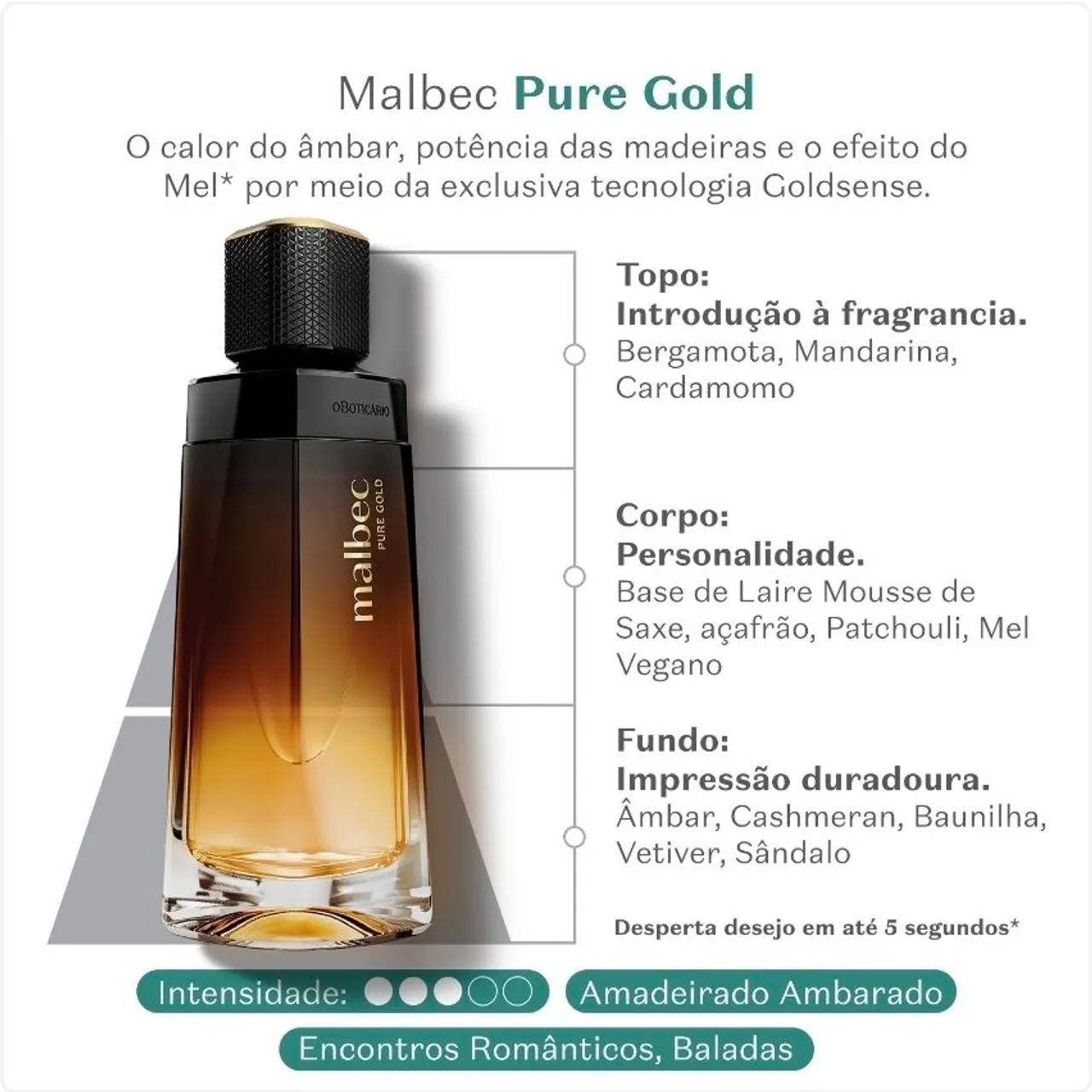 Malbec Pure Gold Colônia 100ml - O Boticário - Lacrado  - Foto 3