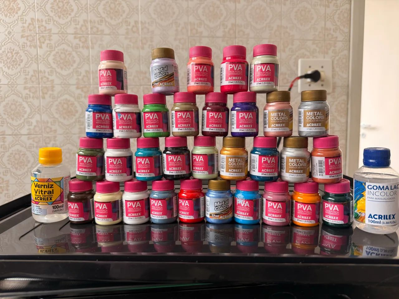 32 tintas artesanato acrilex pva e metal colors nunca usadas