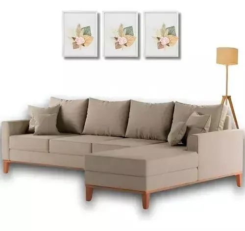 Sofá 4 lugares beny com chaise esquerda ou direito linho cru - Foto 3