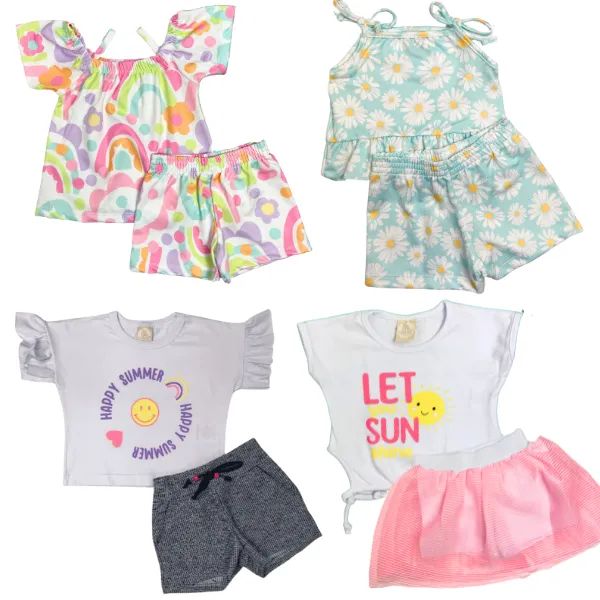Kit Infantil 4 Conjuntos Verão Menina