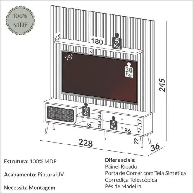 Painel + Rack TB346F 2,30m  - Produto Novo! Pronta Entrega! - Foto 2
