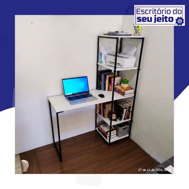 Mesa de Escritório Industrial NOVA Multiuso com Estante para Computador Notebook de Estudo - Foto 3