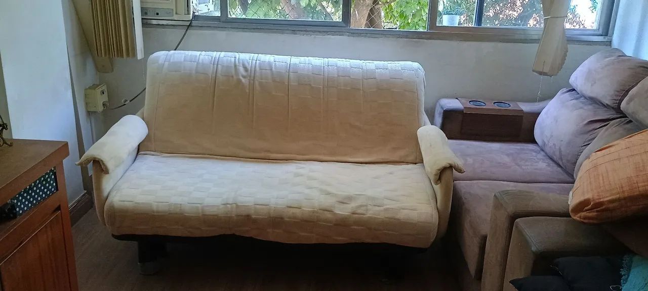 Sofá-Cama Casal Suede Bege - 2 Metros Aberto (Excelente Estado!)