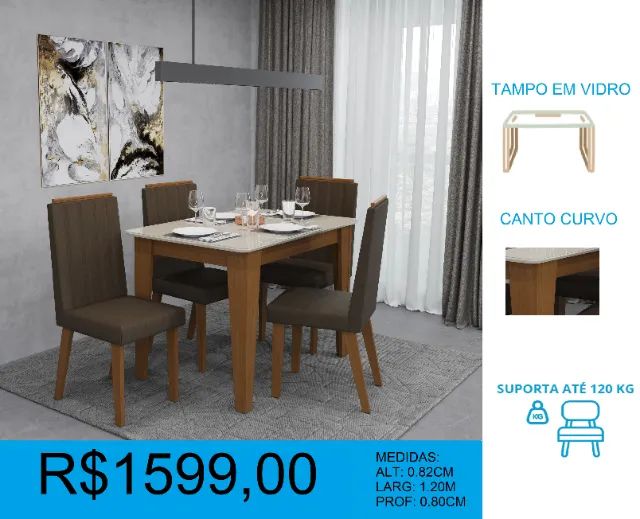 Mesa com 4 cadeiras tampo em vidro - parcelamos sem juros  - Foto 2