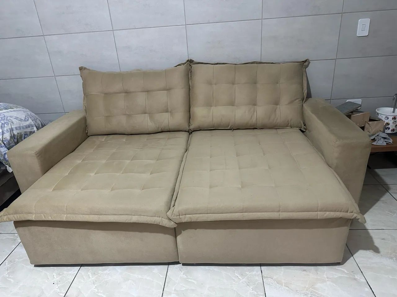 Sofá Retrátil Reclinável E Cama 2,15m Cama Inbox Flex. Suede