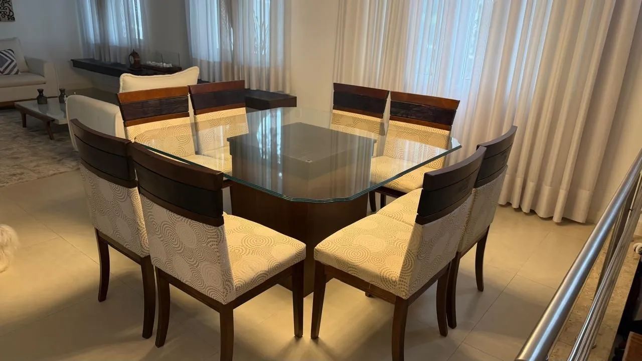 Mesa de jantar com 8 cadeiras, tampo de vidro, confira! - Foto 3