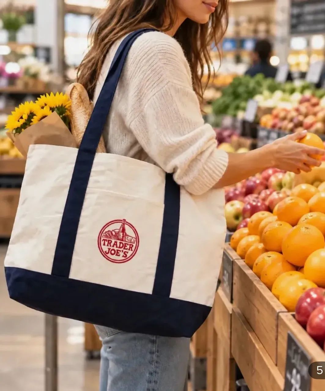 Ecobag Trader Joe's Original - Cru Alça Azul Marinho - Foto 3