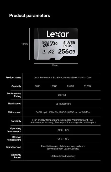 Cartão Memoria Micro SD, Lexar, Silver Plus, 128Gb, 4K V30, Class 10, Velocidade 205MB/s - Foto 3