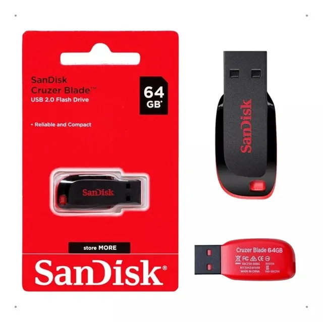 Pendrive Usb Sandisk Cruzer Blade 64gb 2.0 Original Lacrado - Loja Natan Abreu