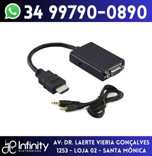 Adaptador Conversor de Hdmi para Vga c/ Entrada de Áudio