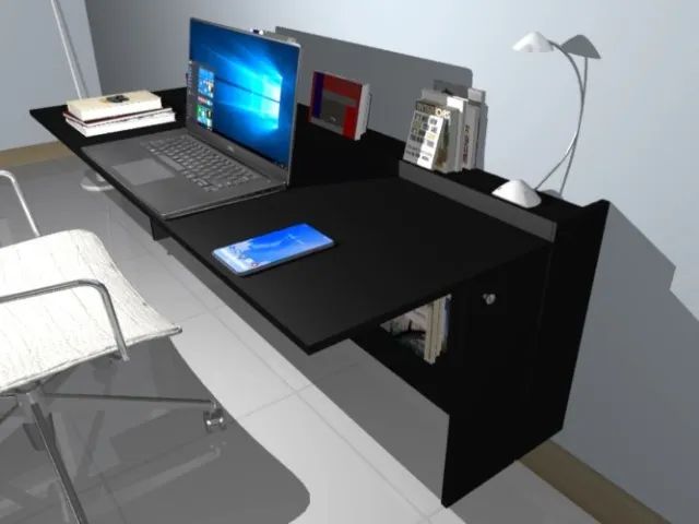 Mesa Negretta Top Multifuncional . Dobrável com Armário para guardar livros e notebook