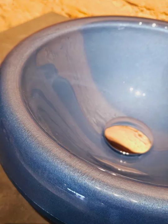 Cuba de Lavatório em Vidro azul 32cm Chapéu semi encaixe VmexAzul - Foto 4