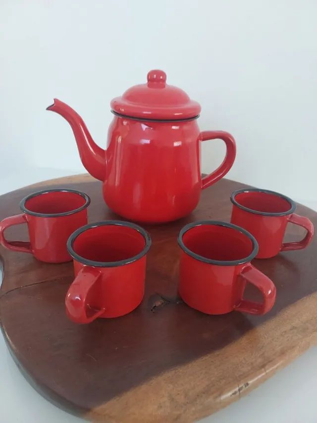 Antiguidade jogo café chá Esmaltado Ágata vintage 