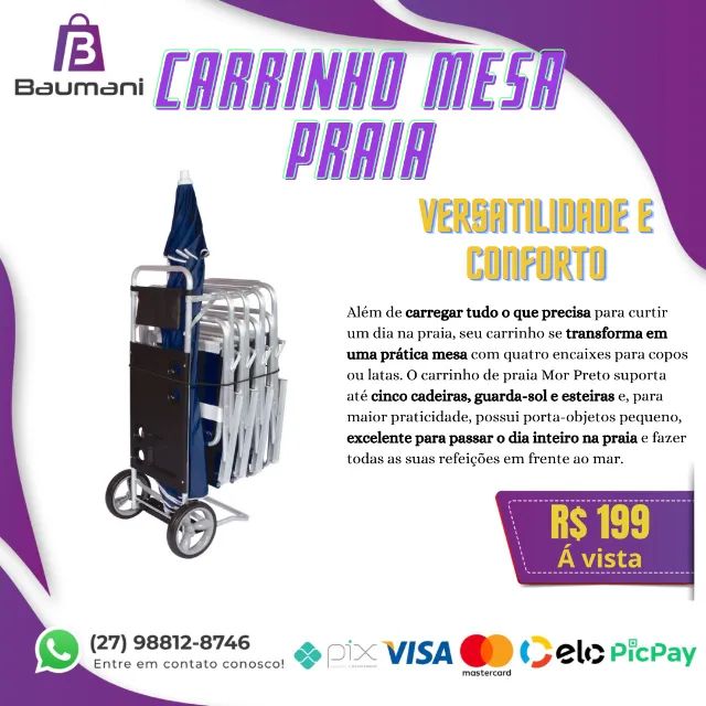 Carrinho Mesa Para Praia De Alumínio - Foto 3