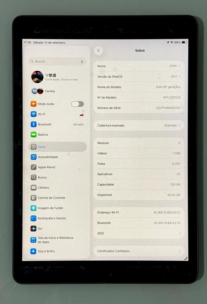 iPad 8ª Geração cinza. EXCELENTE 