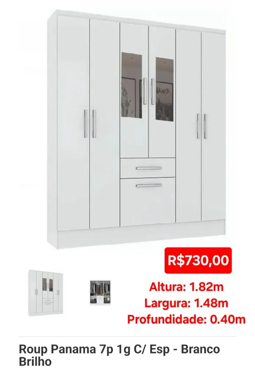 Guarda-Roupa Panama 7 Portas Branco - Novo