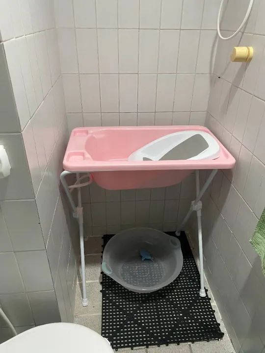 Banheira Bebê Plastica Acqua Trio Rosa Perola - Nunca usada