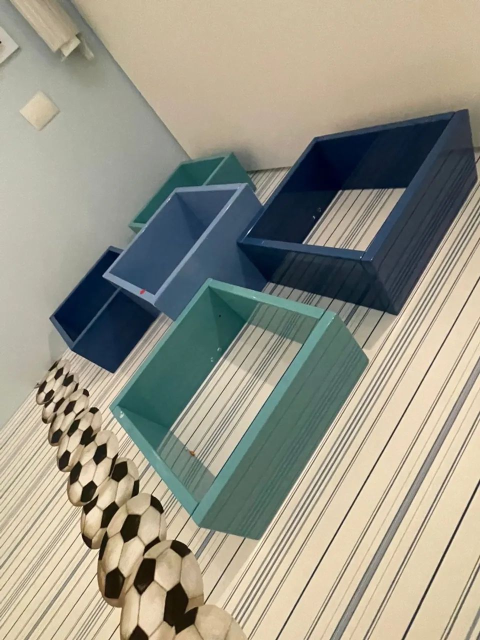 Decorative Square Wall Shelves Lacquered in Blue