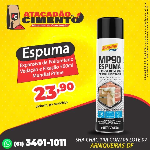 Espuma Expansiva de Poliuretano Vedação e Fixação 500ml Mundial Prime