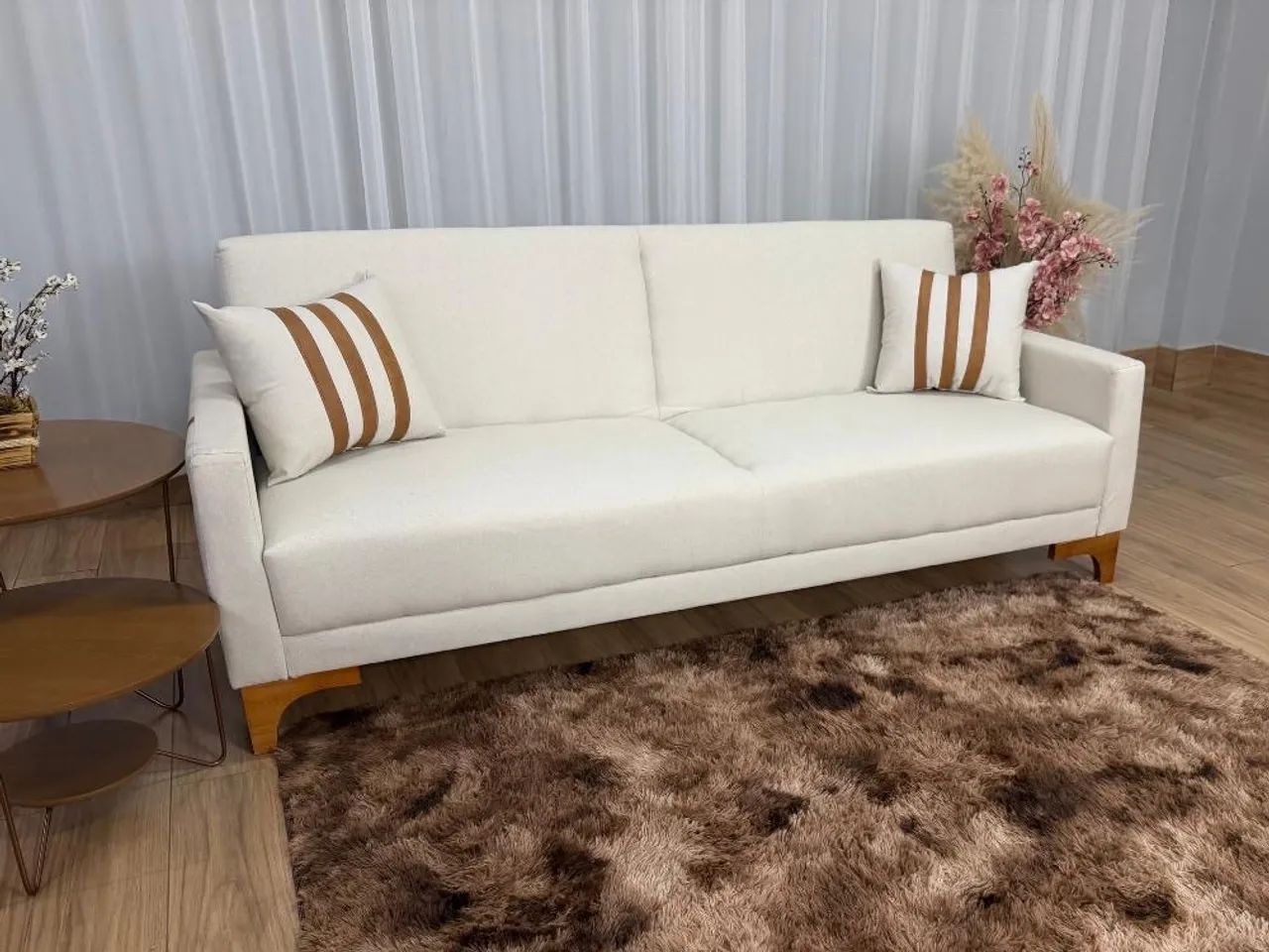 Sofa Cama Luizi 2.09m - Bege Linho Produto Novo Entrega Rápida