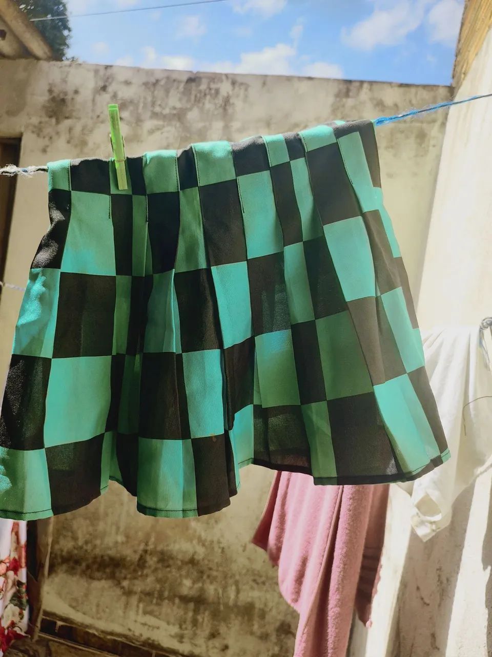 Saia xadrez verde e preto