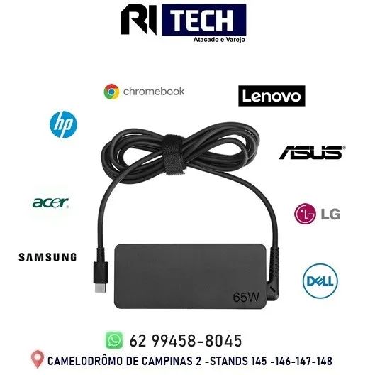 Fonte Carregador Notebook Lenovo Dell Hp 65w Type-c Usb-c