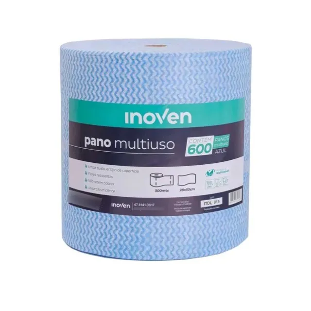 PANO MULTIUSO INOVEN - ROLO COM 300M E 600 PANOS - LIMPA, LAVA E SECA
