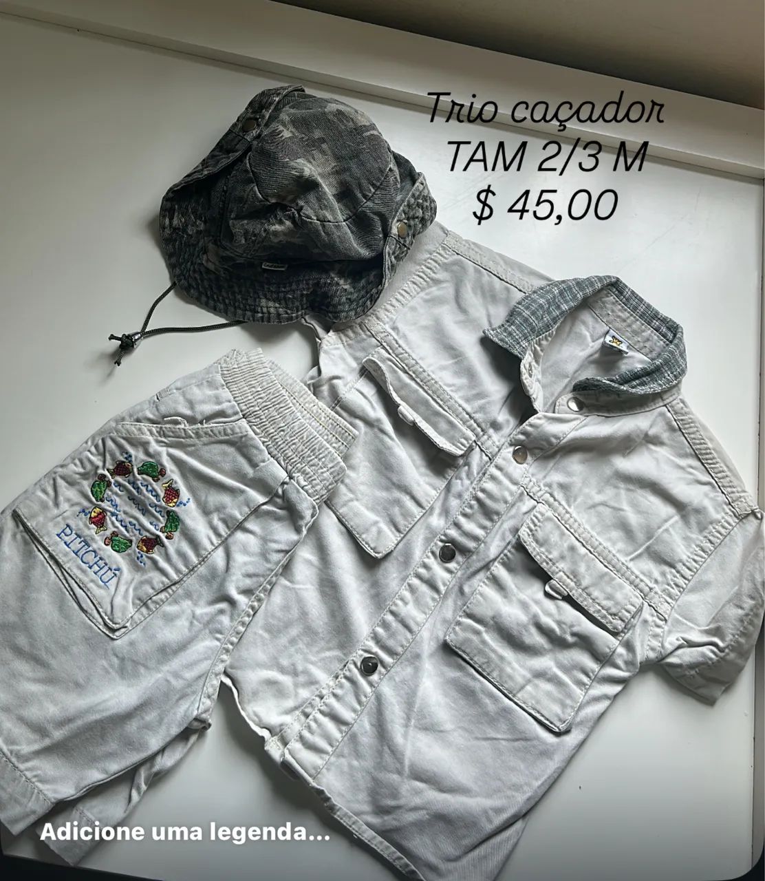 Conjunto caçador TAM 2/3 com chapéu 