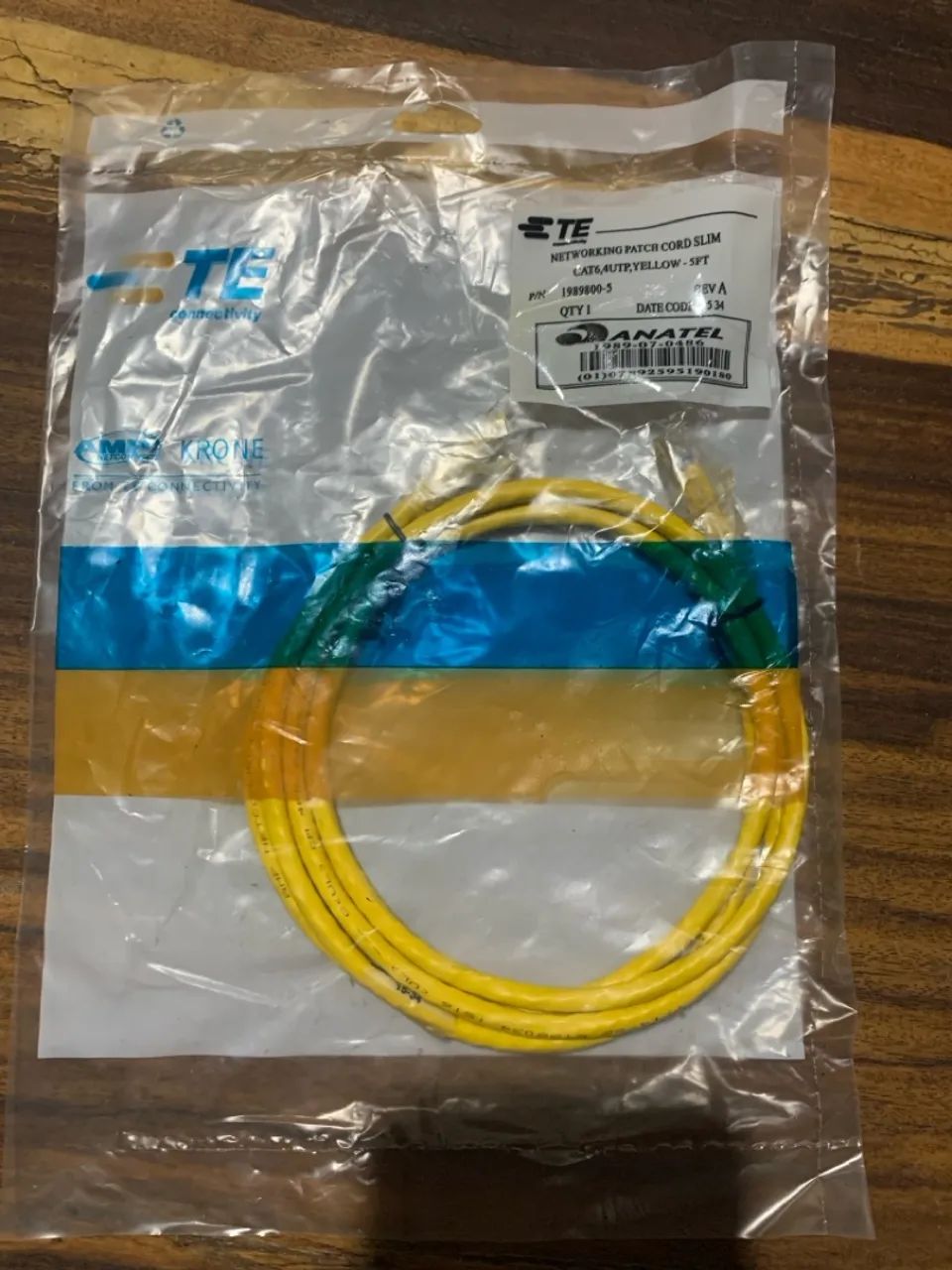 Cabo de Rede Patch Cord AMP 1,5m CAT6 Amarelo - Foto 2