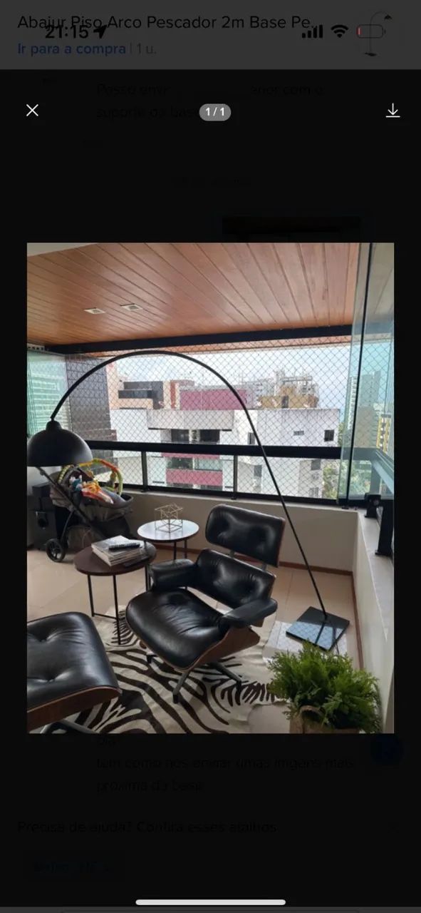 Abajur Piso Arco Pescador 2m Base Pedra Cúpula Preto - Preto