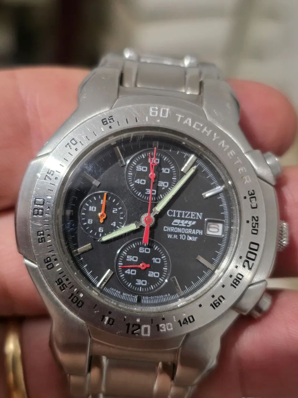 Relógio Cronograph Citizen Oxy Caixa aço 42mm taquímetro Made in