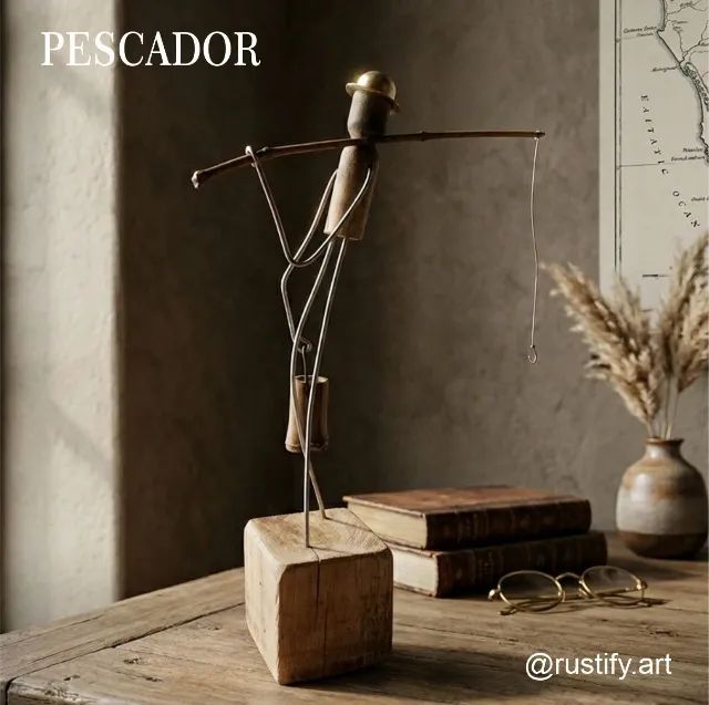 Escultura Rústica de Pescador - Arte Sustentável e Cheia de História