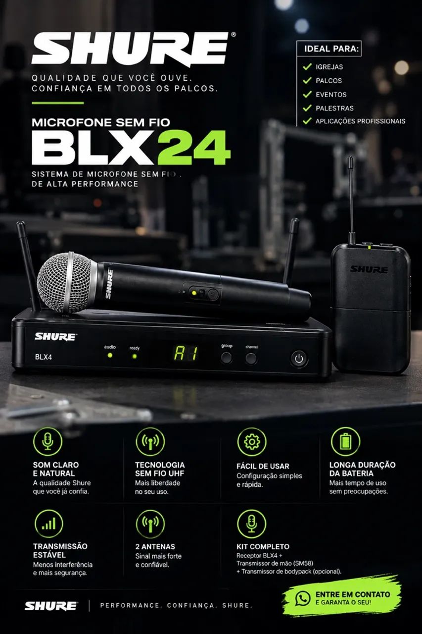 MICROFONE SHURE BLX24 BASTÃO 